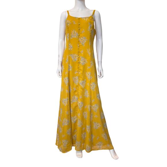 NEW CHELSEA 28 Yellow Cluster Flower Floral Print Maxi Sundress Size L - Picture 4 of 8